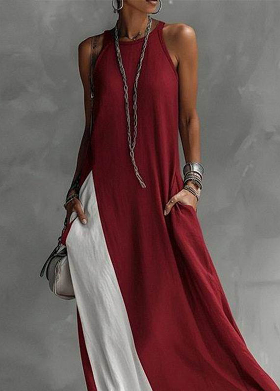 Robe Femme Longue Patchwork Sans Manches avec Poches 4