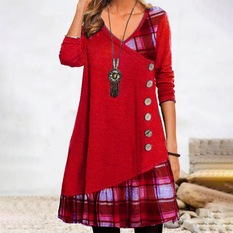 Robe Femme Longue à Motif à Carreaux Manches Longues 2