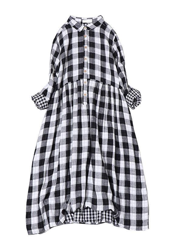 Robe Femme Longue à Poches Col Peter Pan Tartan Noir et Blanc 4
