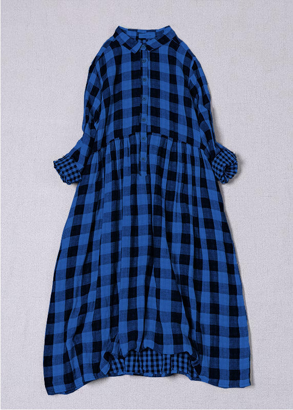Robe Femme Longue à Poches Col Peter Pan Tartan Noir et Blanc 6