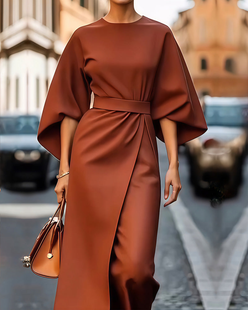Robe Femme Longue avec Manches Lanternes et Ceinture Chic 2