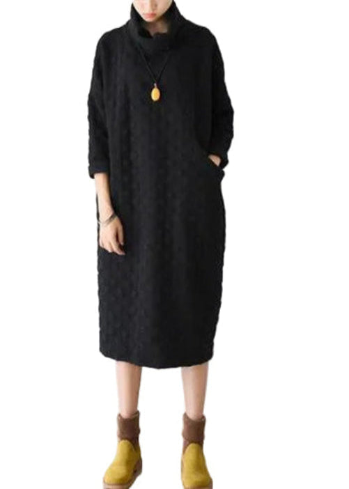 Robe Femme Manches Longues Col Haut Style Caftan Automne Hiver 0