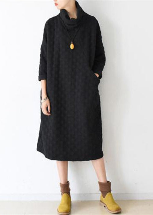 Robe Femme Manches Longues Col Haut Style Caftan Automne Hiver 1