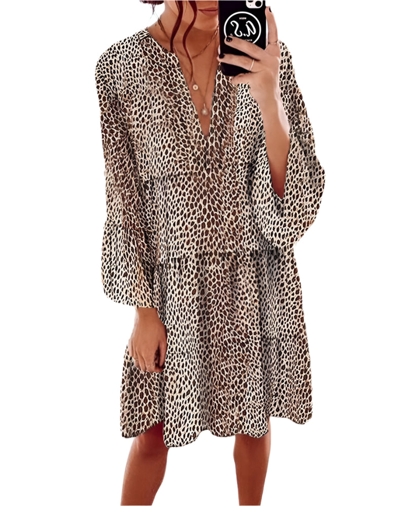 Robe Femme Mi-Longue à Imprimé Léopard 0