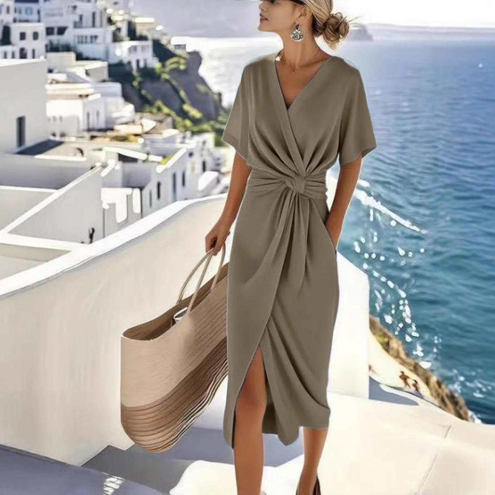 Robe Femme Mi-Mollet Enveloppée à Lacets 3