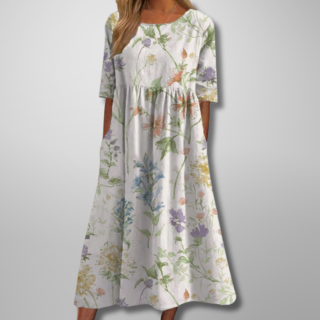 Robe Femme Midi Décontractée à Fleurs 3
