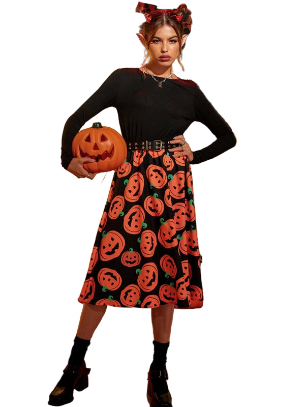 Robe Femme Midi Imprimé Citrouille Tissu Léger 0