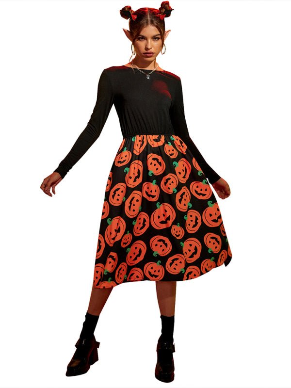 Robe Femme Midi Imprimé Citrouille Tissu Léger 2