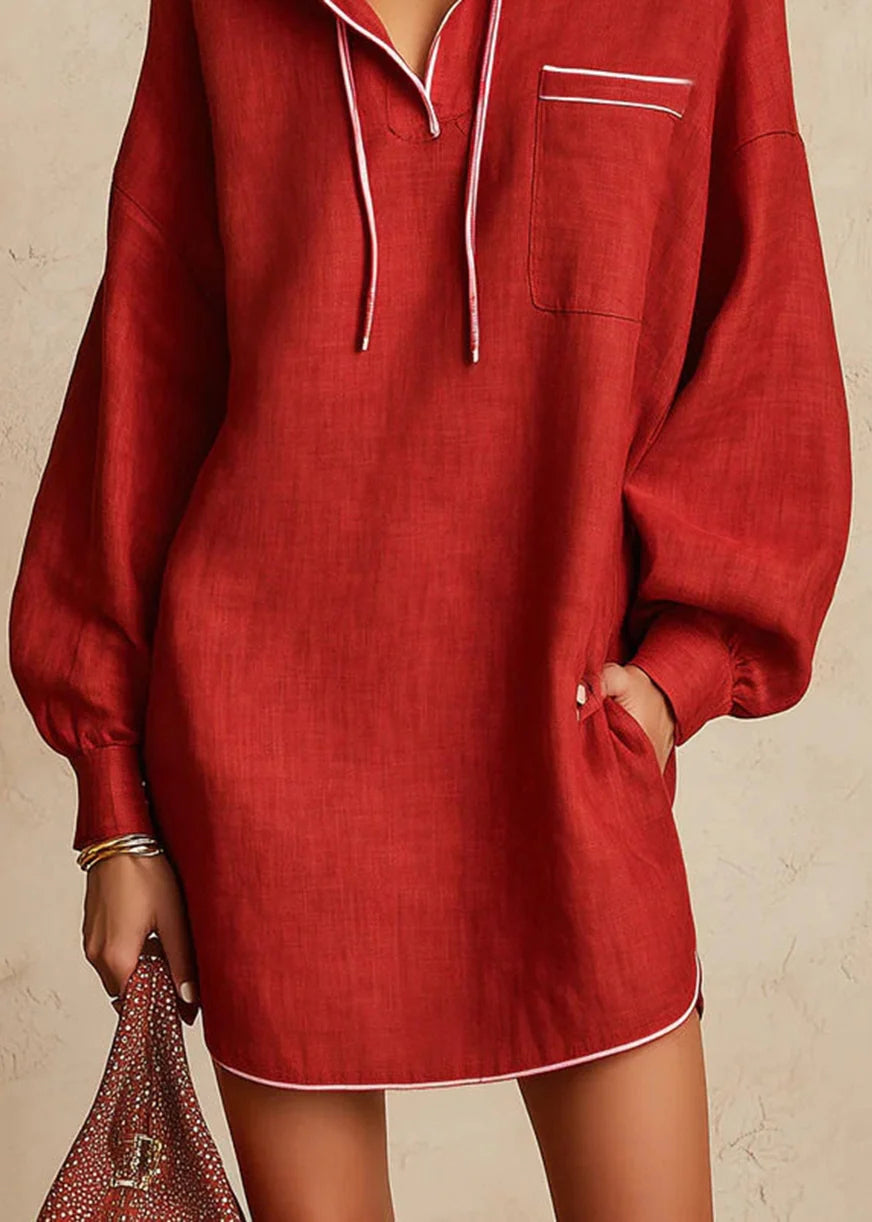 Robe Femme Mini Bohème à Capuche avec Cordon de Serrage 4