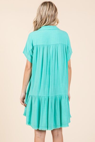 Robe Femme Mini Chemise Boutonnée en Mélange de Lin 4