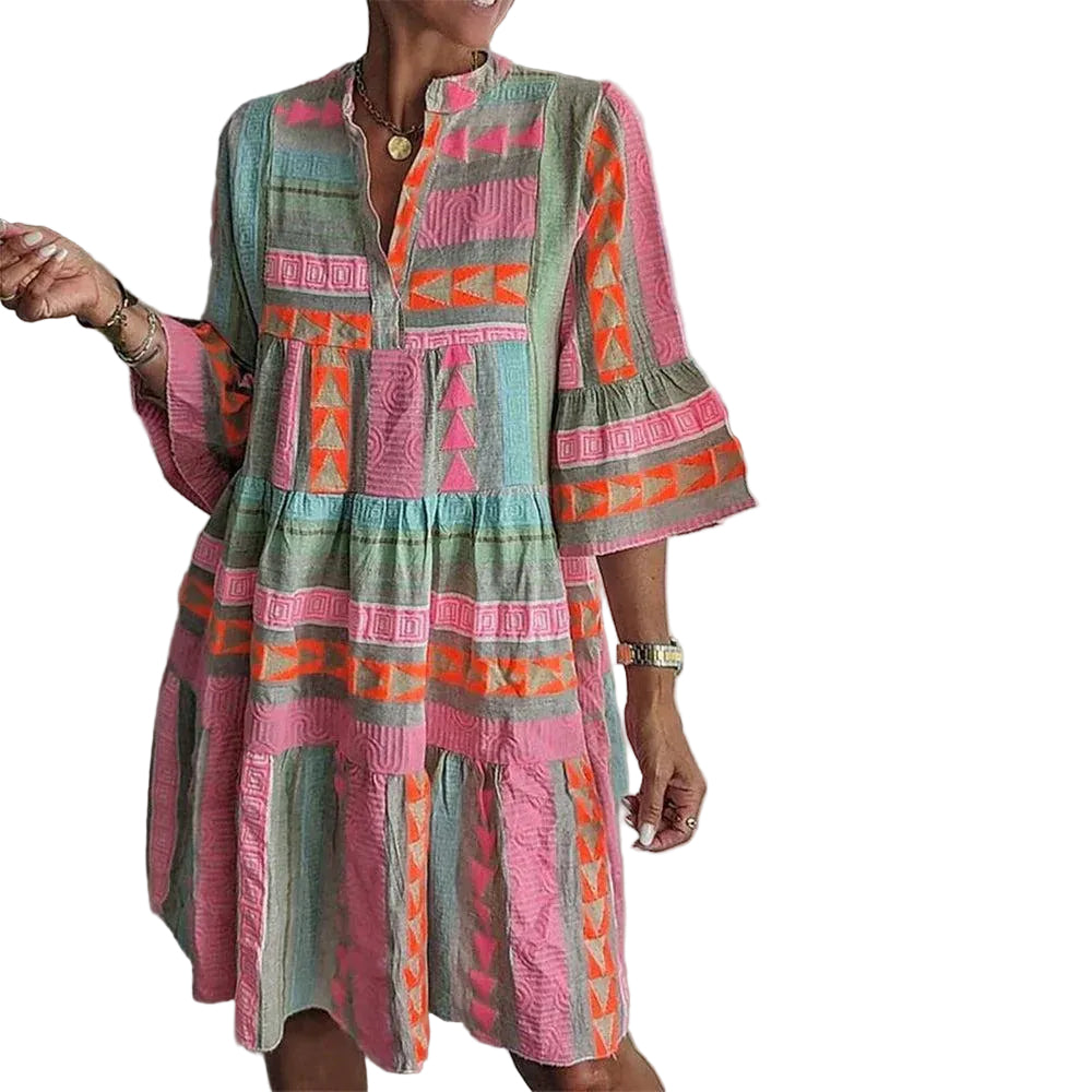 Robe Femme Mini Imprimée à Manches 3/4 Décontractée 0