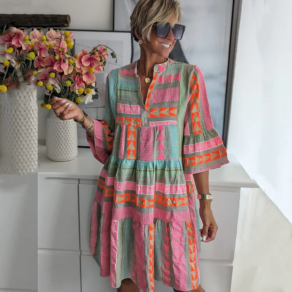 Robe Femme Mini Tunique Bohème A-Ligne Tissu Léger 4