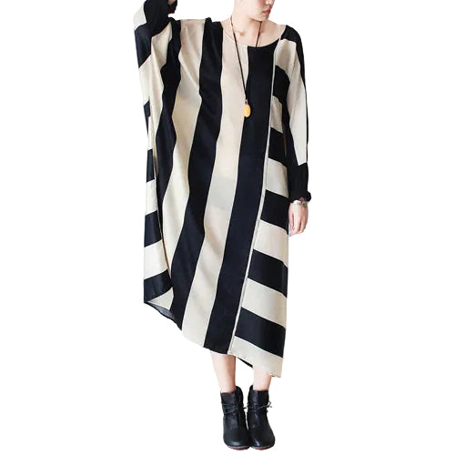 Robe Femme Oversize Rayée Style Caftan Automne 0