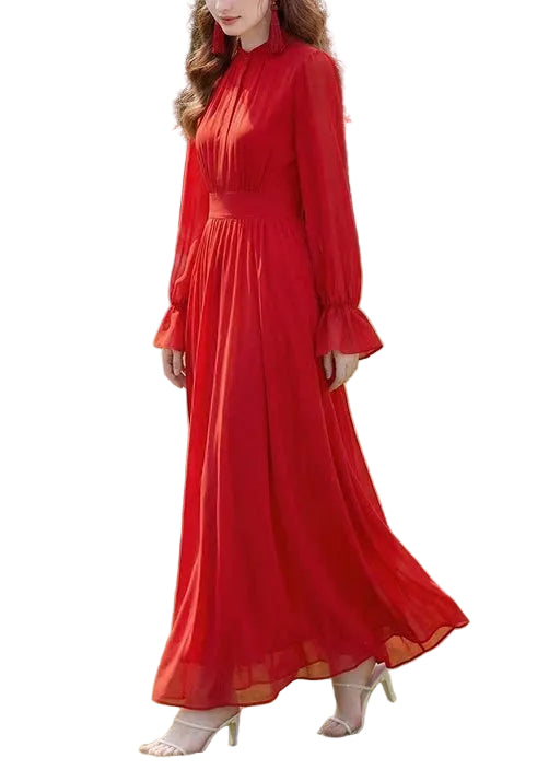 Robe Femme Patchwork Col Montant Manches Longues 1