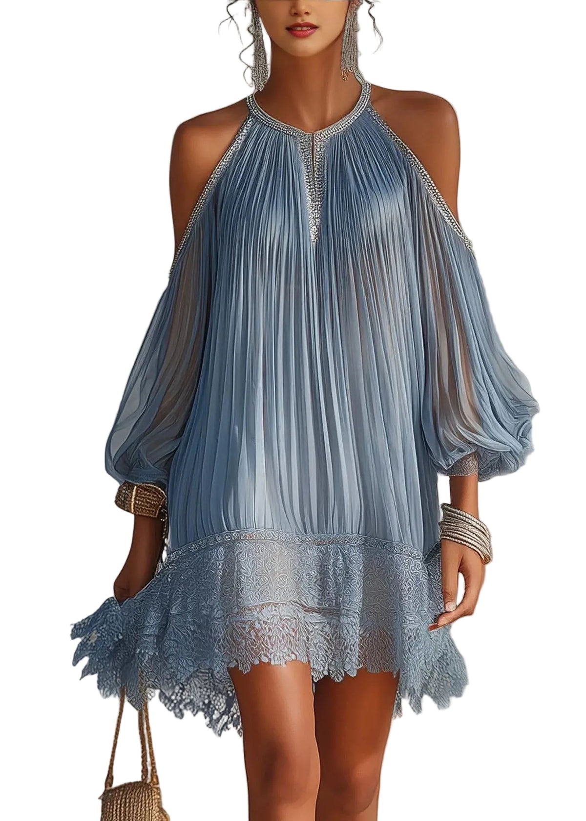 Robe Femme Plissée à Épaules Dénudées Style Patchwork 0