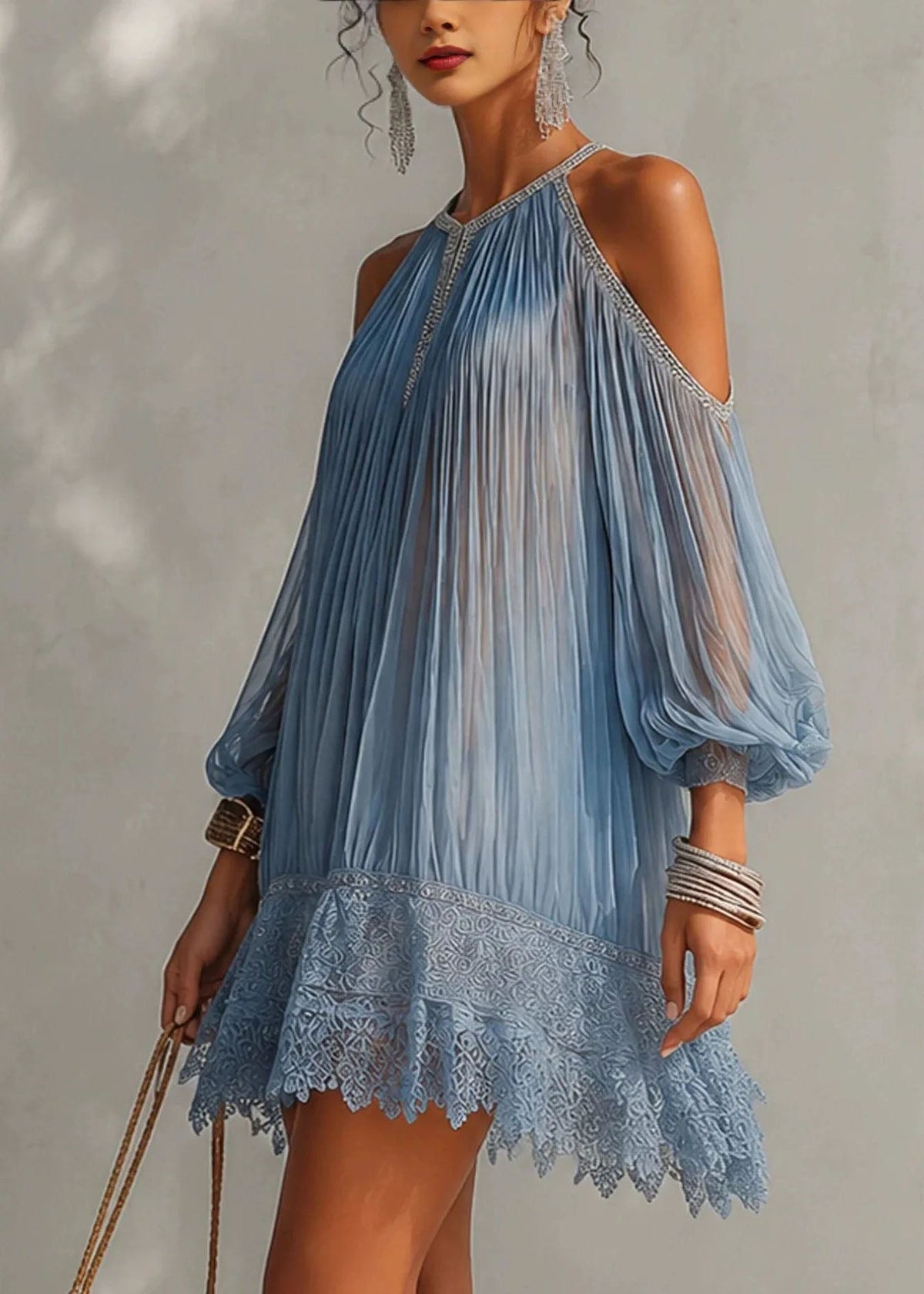 Robe Femme Plissée à Épaules Dénudées Style Patchwork 2