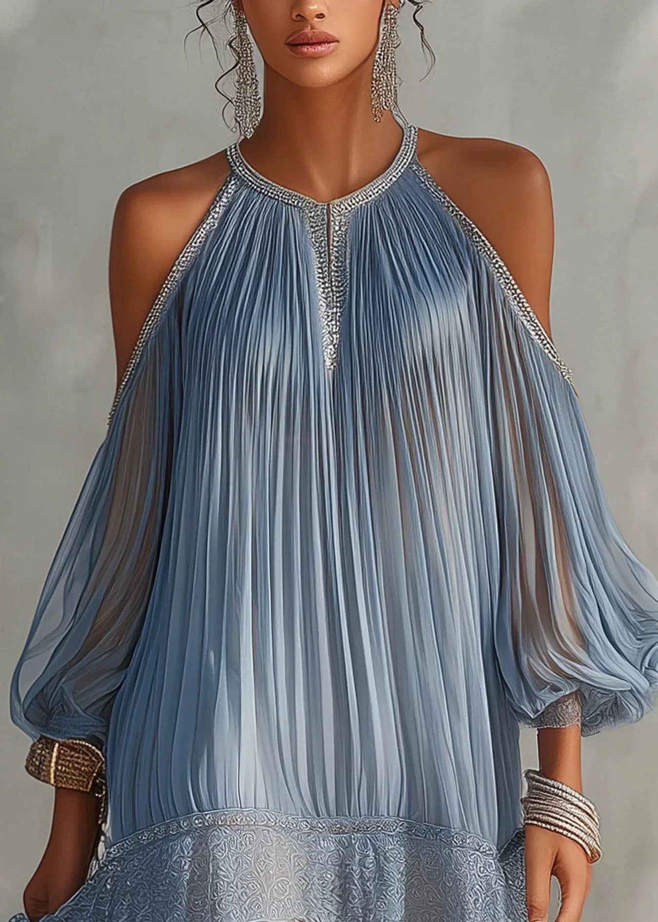 Robe Femme Plissée à Épaules Dénudées Style Patchwork 3
