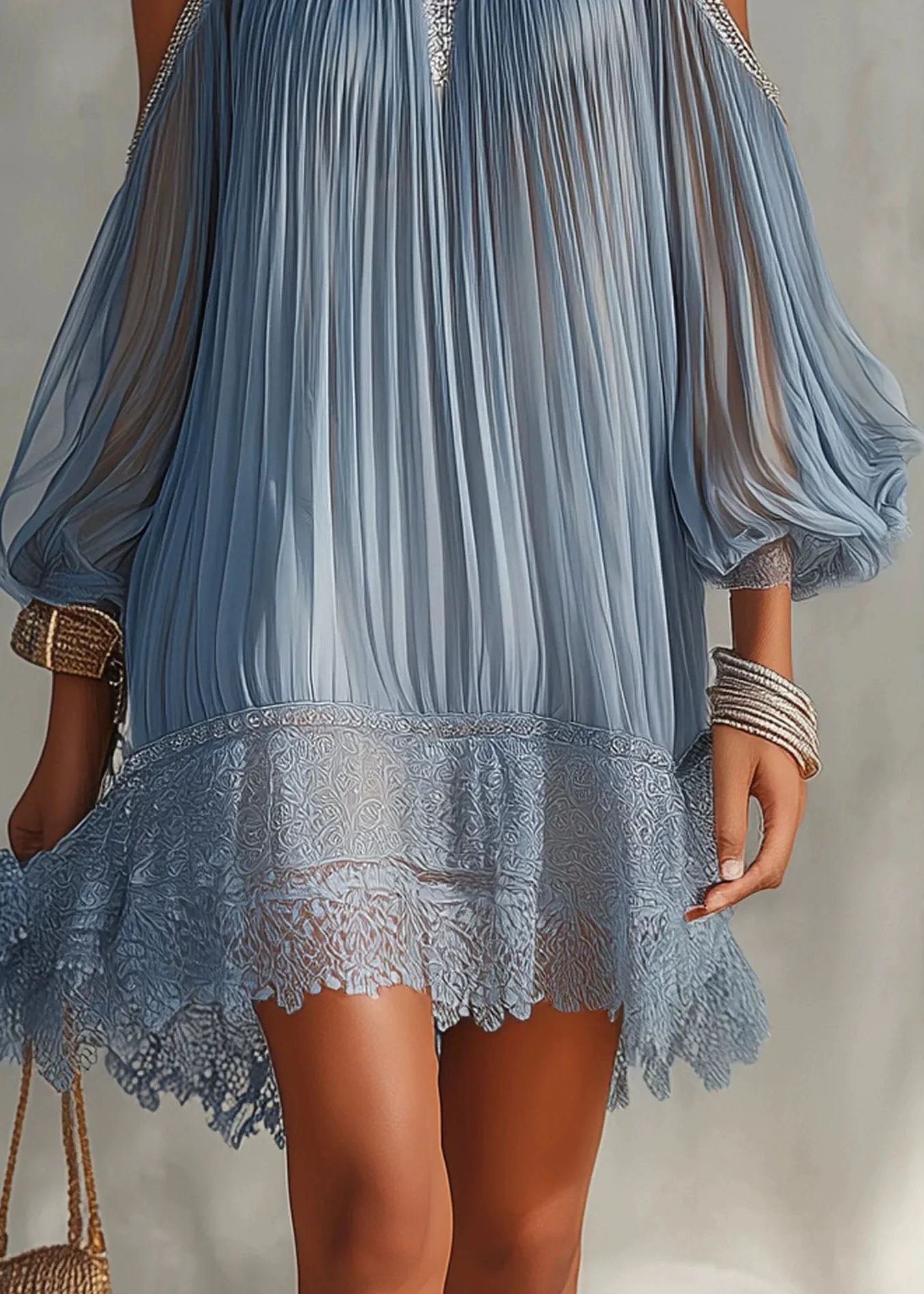Robe Femme Plissée à Épaules Dénudées Style Patchwork 4