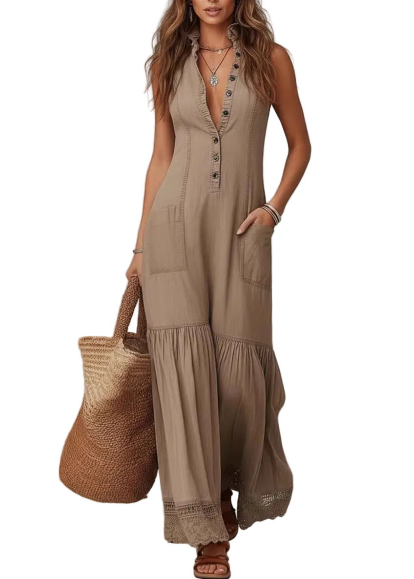 Robe Femme Sans Manches Col V Patchwork 0