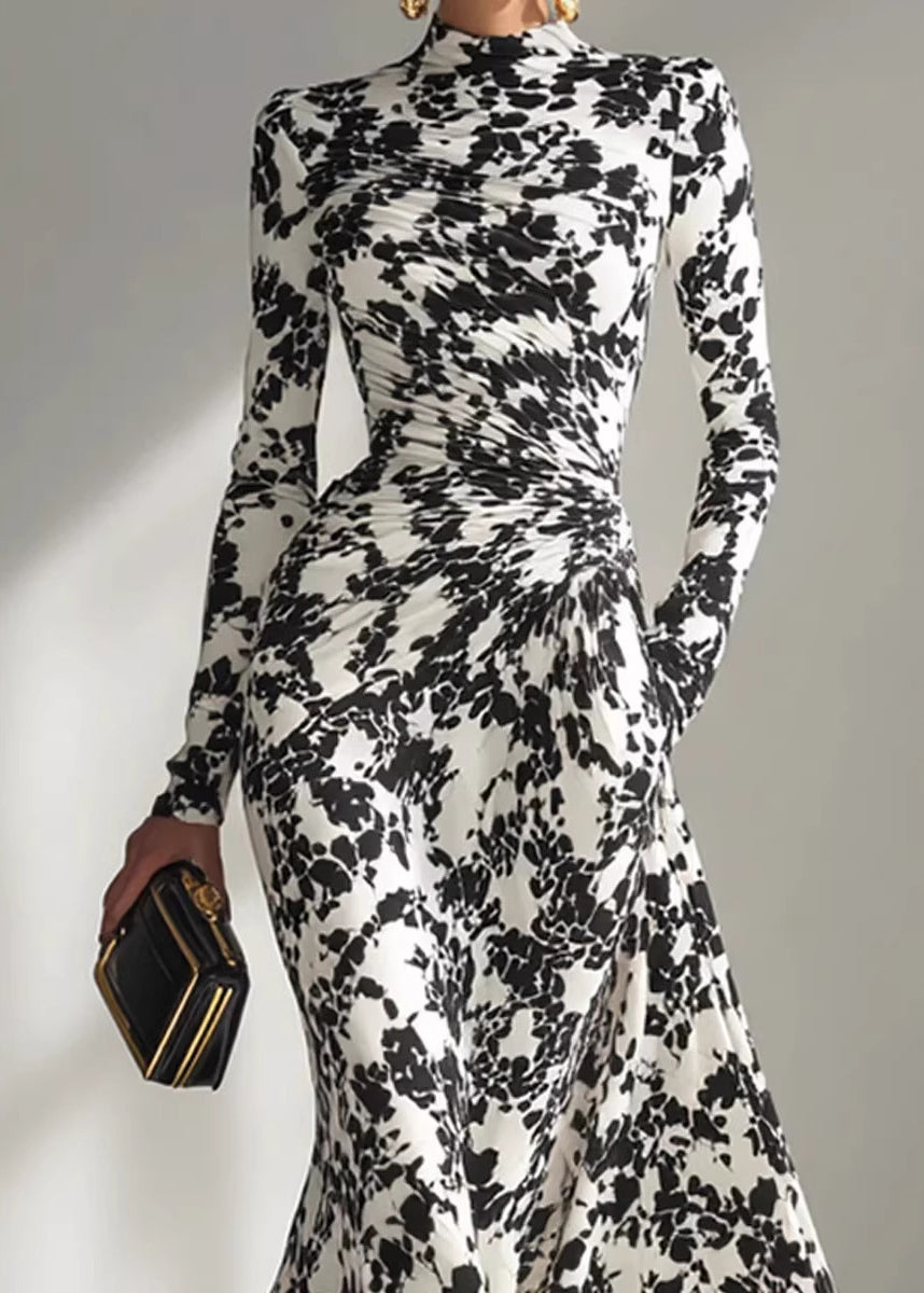 Robe Femme Style Froissé Imprimé Noir et Blanc Automne 1