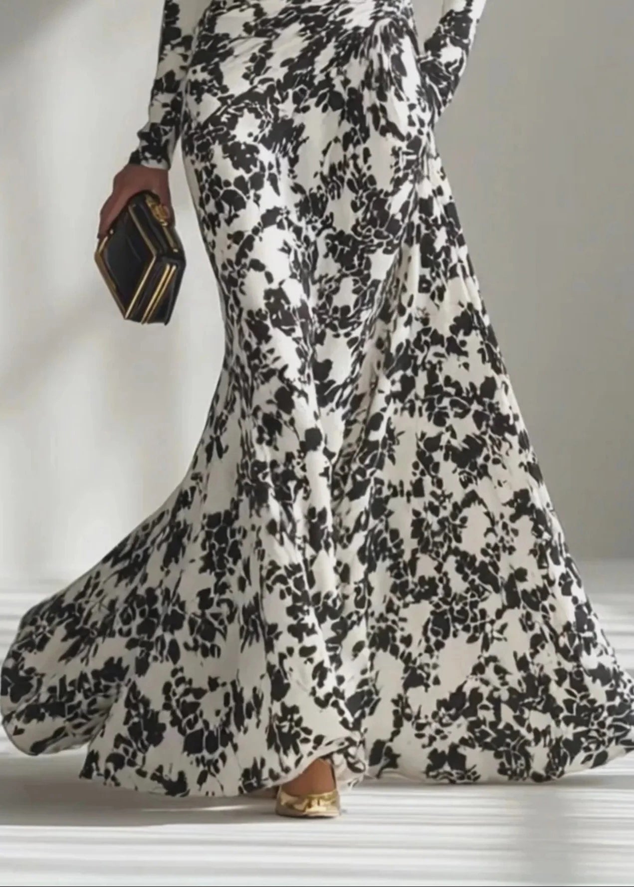 Robe Femme Style Froissé Imprimé Noir et Blanc Automne 3