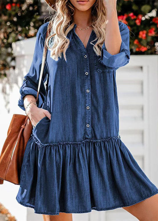 Robe Femme Style Thé à Volants et Col Montant 0