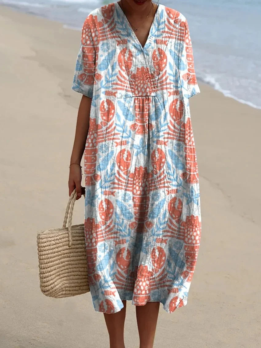 Robe Femme T-shirt Grande Taille à Manches Courtes Motif Océan Coton 10