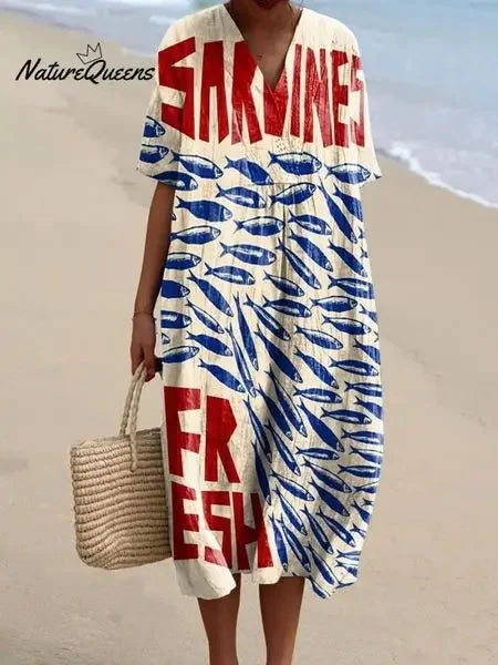 Robe Femme T-shirt Grande Taille à Manches Courtes Motif Océan Coton 14