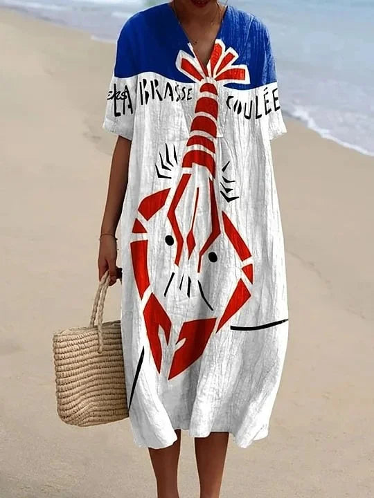 Robe Femme T-shirt Grande Taille à Manches Courtes Motif Océan Coton 17