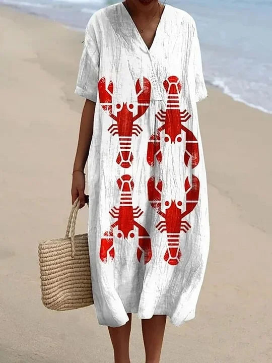 Robe Femme T-shirt Grande Taille à Manches Courtes Motif Océan Coton 18