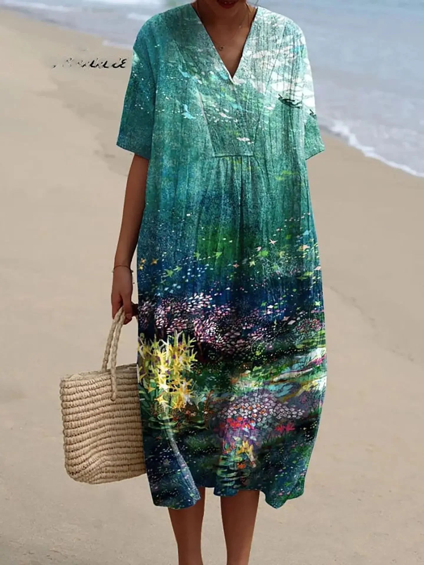 Robe Femme T-shirt Grande Taille à Manches Courtes Motif Océan Coton 22