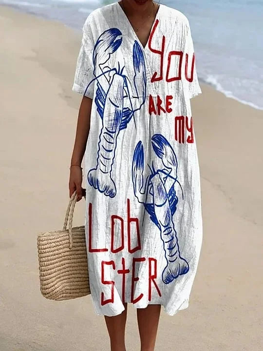 Robe Femme T-shirt Grande Taille à Manches Courtes Motif Océan Coton 31