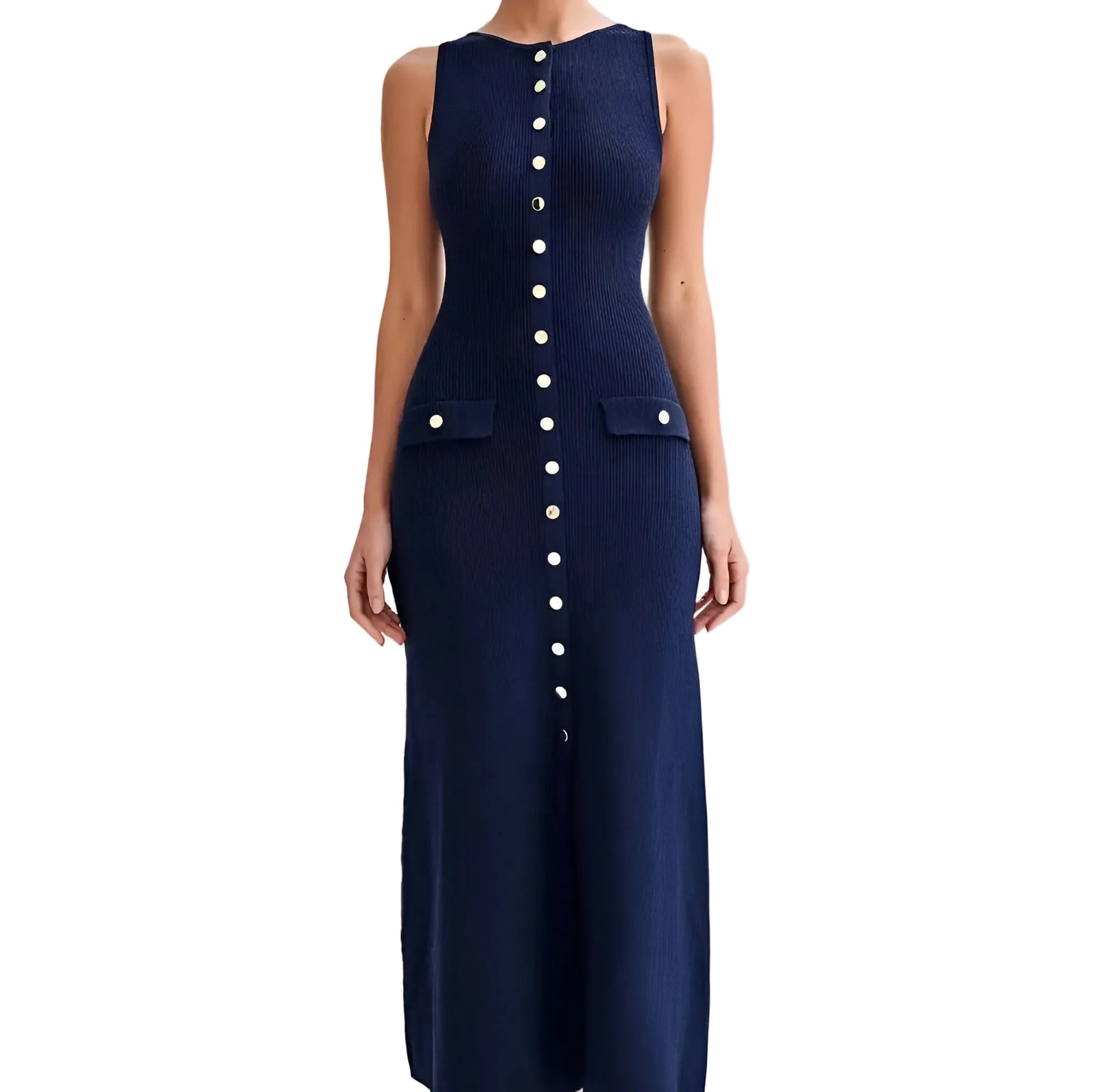 Robe Femme Trapèze Chic avec Boutons Dorés 4
