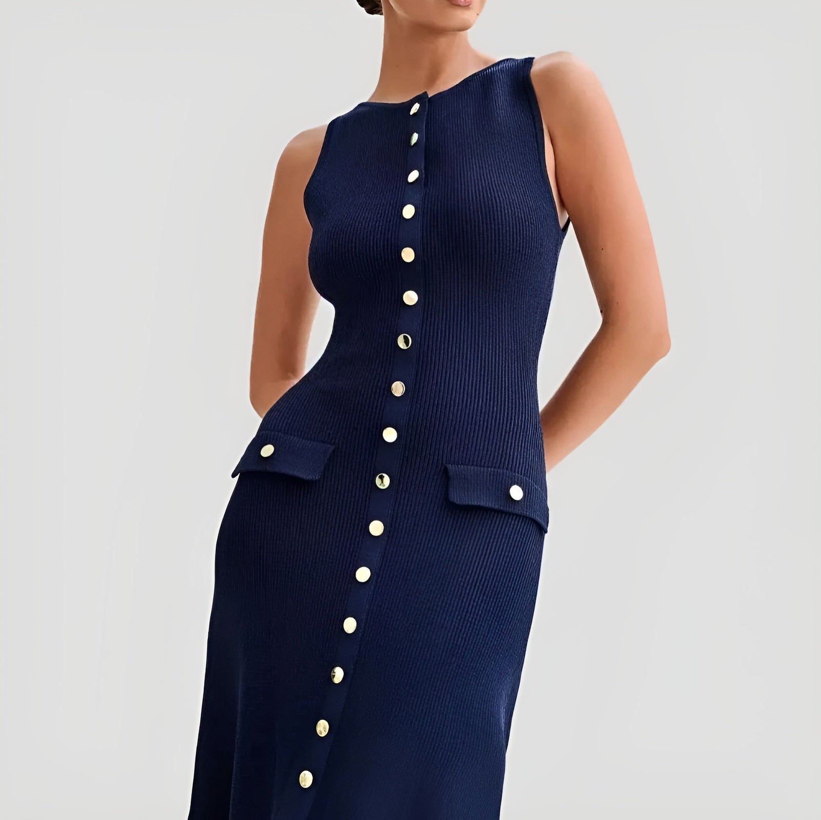 Robe Femme Trapèze Chic avec Boutons Dorés 5