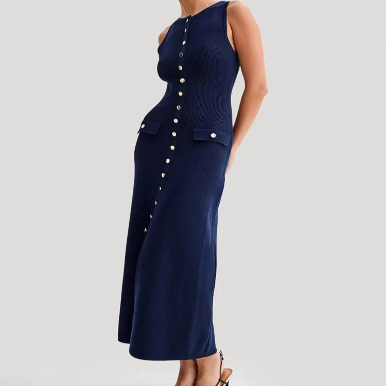 Robe Femme Trapèze Chic avec Boutons Dorés 6