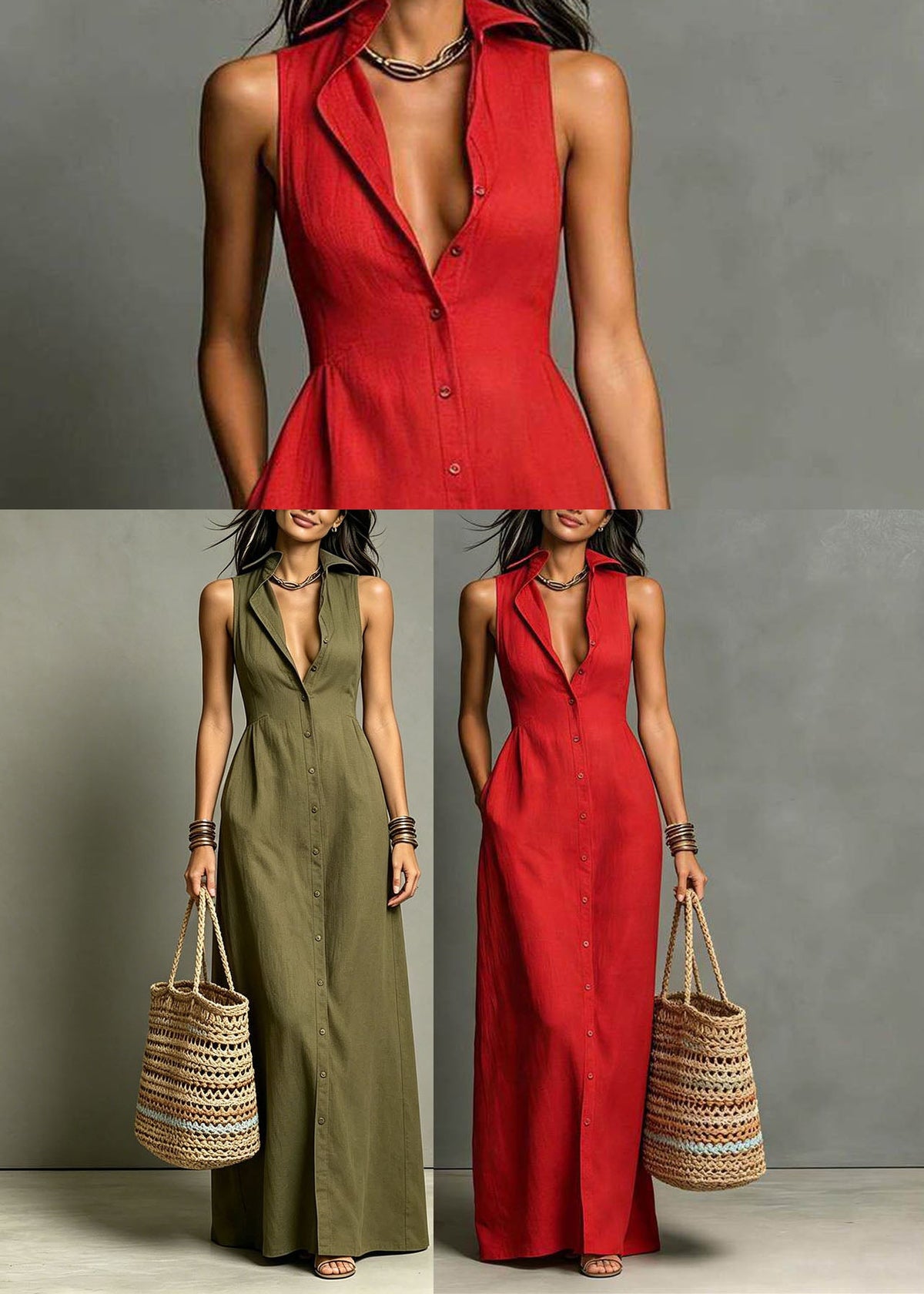 Robe Femme Vacances Col Claudine Boutonnage Simple Sans Manches 4