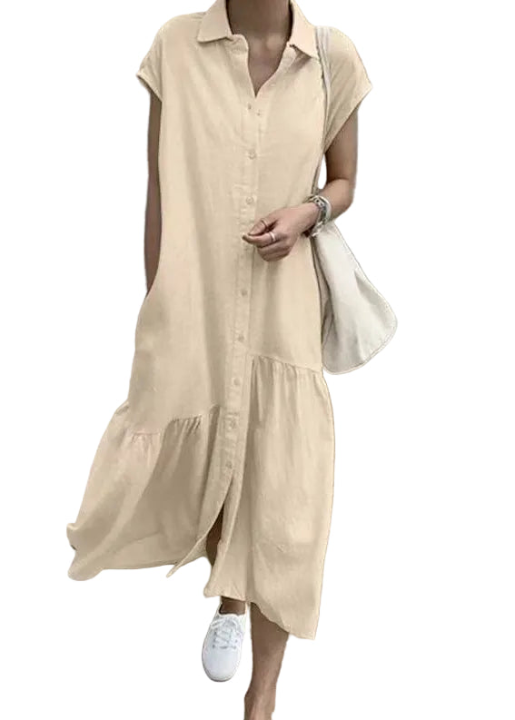 Robe Femme Vacances Col Rabattu Manches Courtes 0