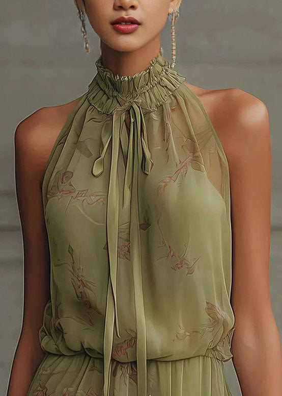Robe Femme Vacances Sans Manches Col Montant à Lacets Imprimé 3