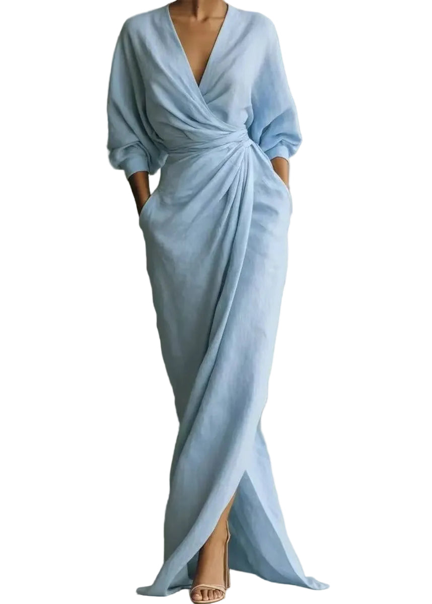 Robe Femme Vacances Vintage Col V Manches Longues 0