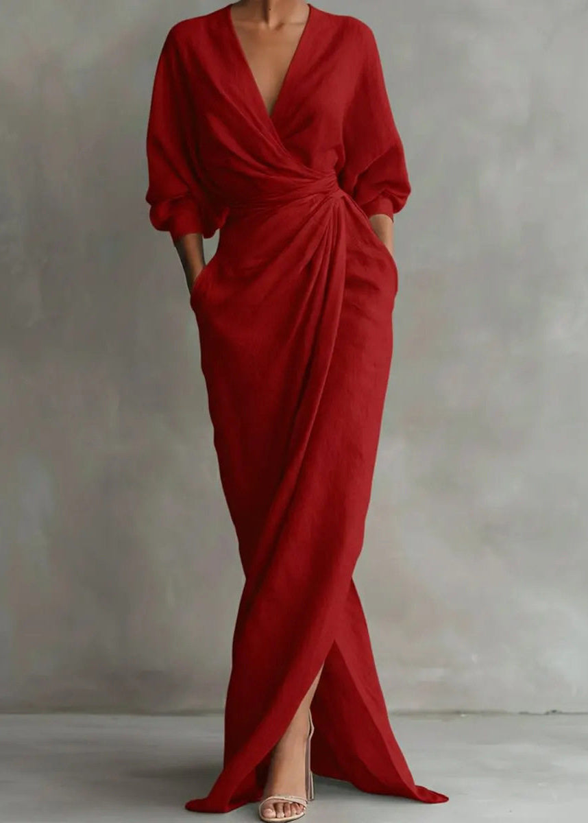 Robe Femme Vacances Vintage Col V Manches Longues 3