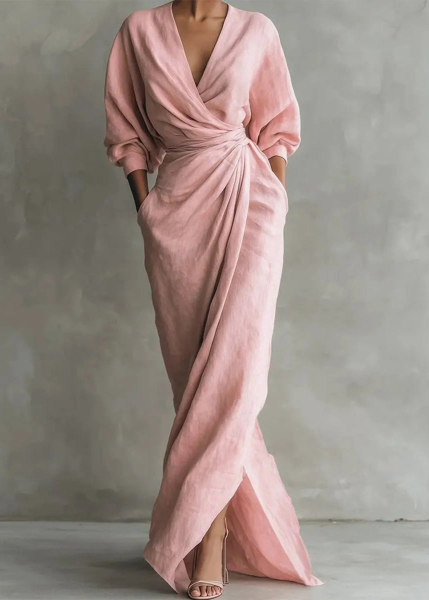 Robe Femme Vacances Vintage Col V Manches Longues 4