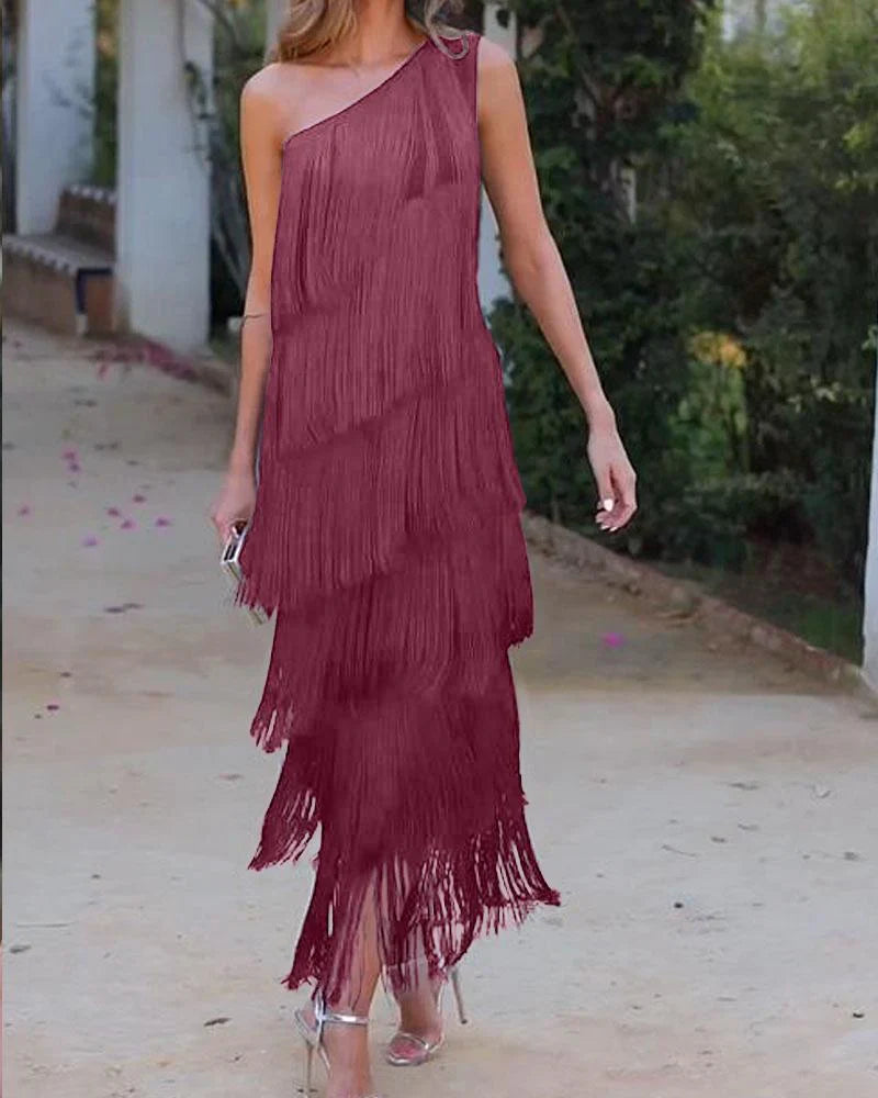 Robe Femme à Franges Épaules Découvertes pour Soirée 1