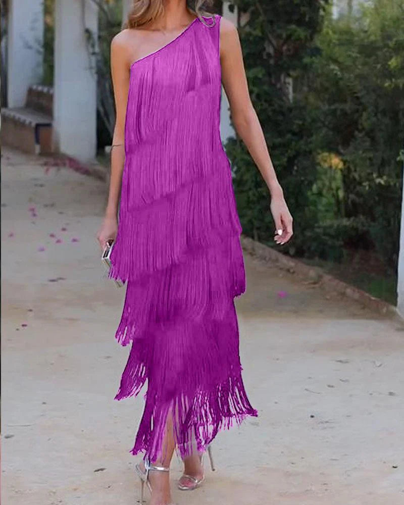 Robe Femme à Franges Épaules Découvertes pour Soirée 3
