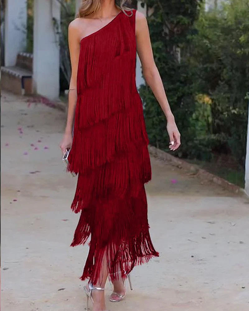 Robe Femme à Franges Épaules Découvertes pour Soirée 4