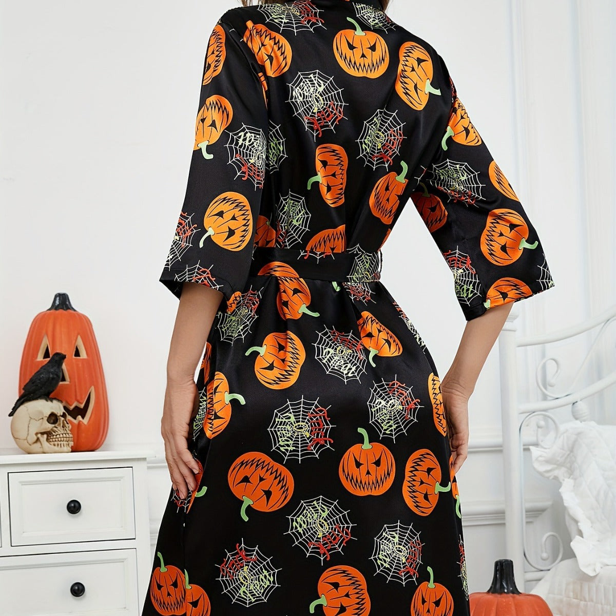 Robe Halloween Femme Motif Citrouille Décontractée Tissu Doux 3