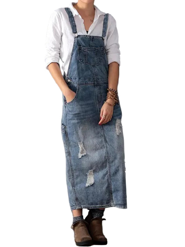 Robe Latz en Denim pour Femme au Style Décontracté 0