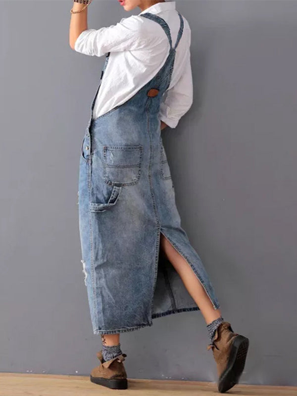 Robe Latz en Denim pour Femme au Style Décontracté 2