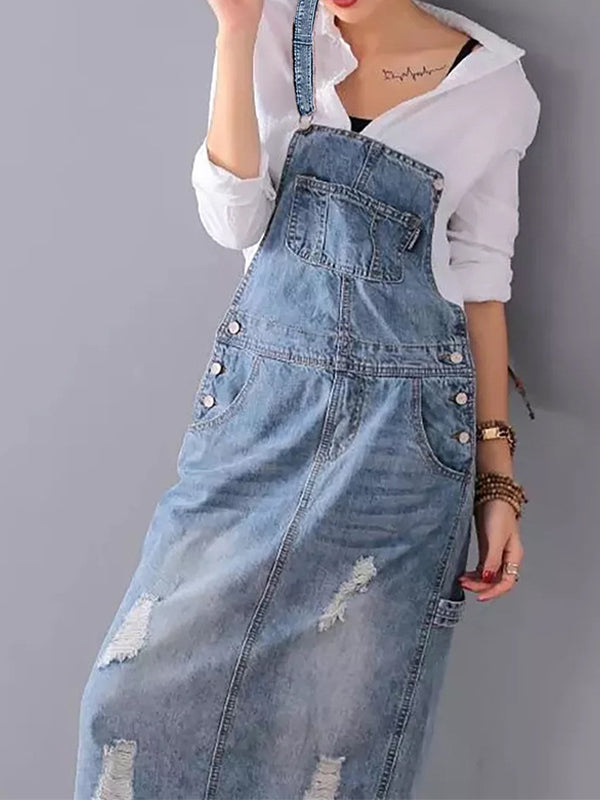 Robe Latz en Denim pour Femme au Style Décontracté 4