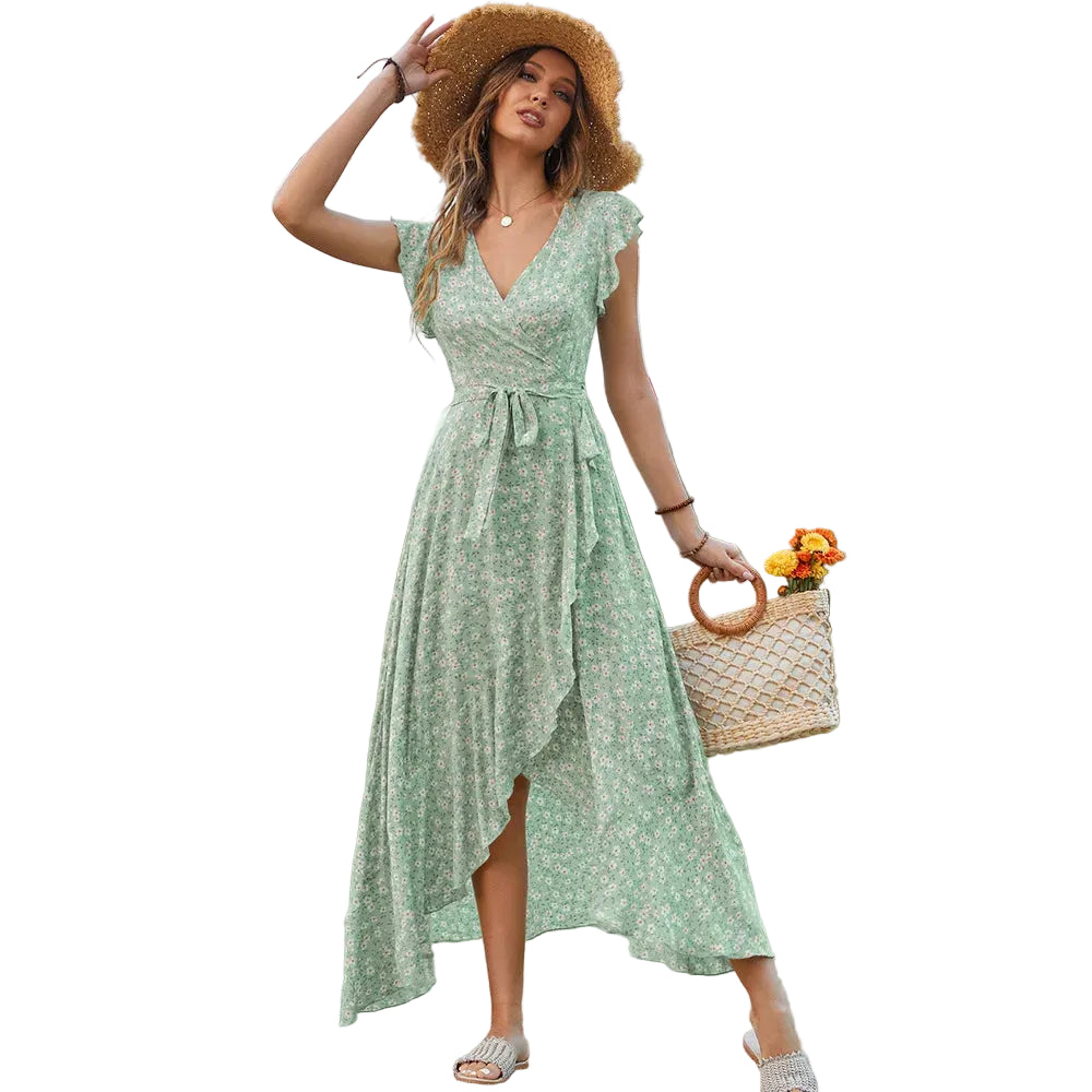 Robe Longue Bohème à Manches Courtes 0