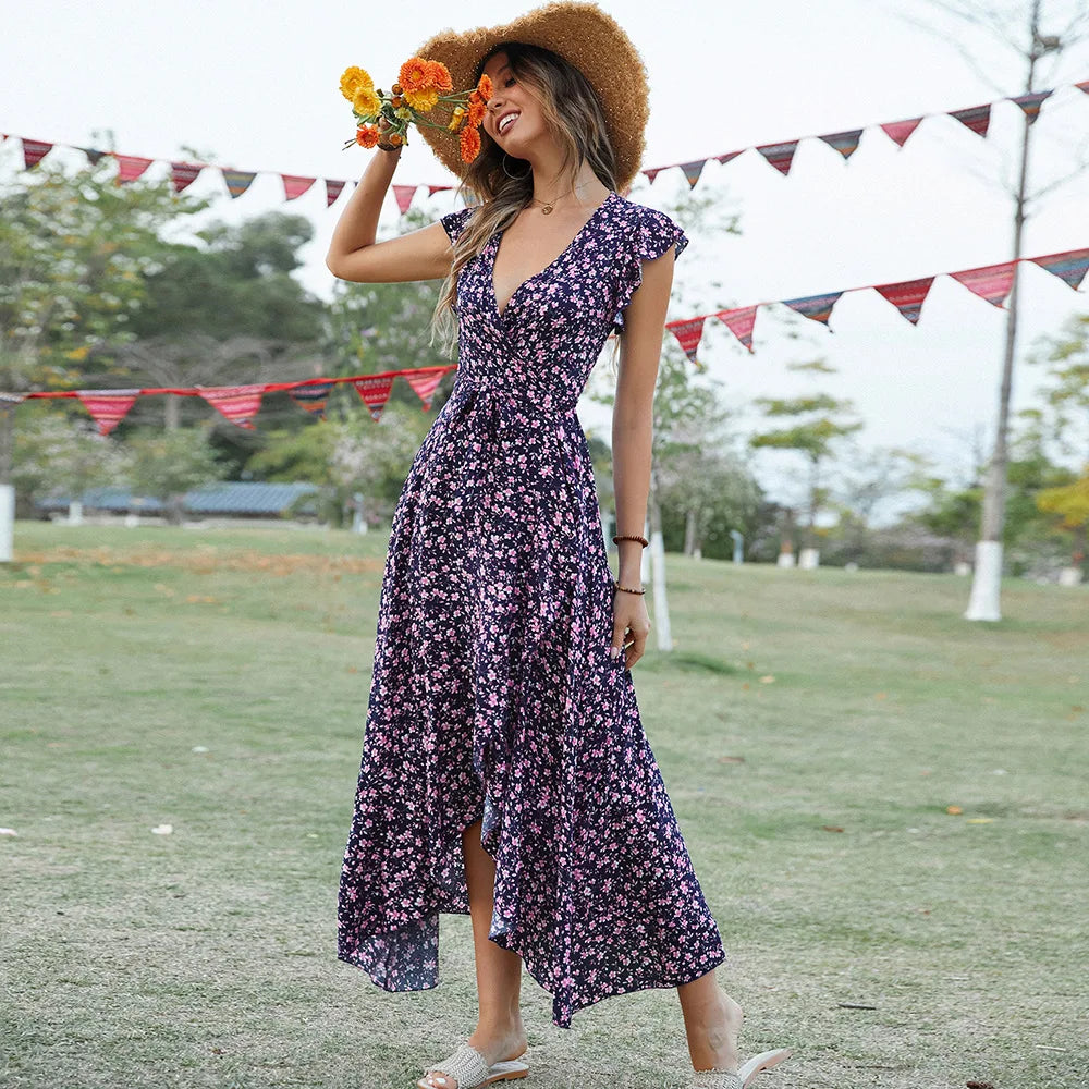Robe Longue Bohème à Manches Courtes 2